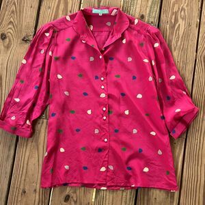 Vintage 1990s Cacharel Top Blouse - Mandarin Collar - 100% Silk - Women's Sz S/M